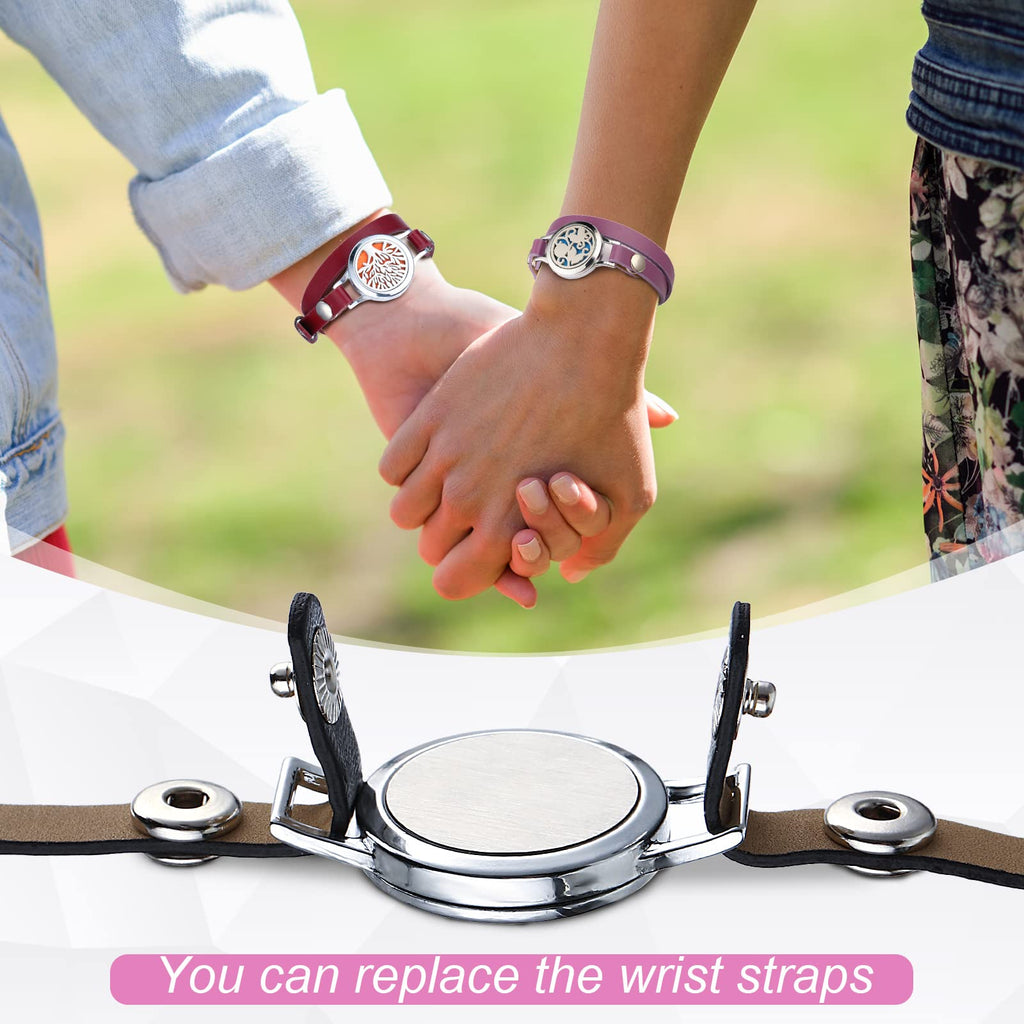 Bonuci 2 Pcs Essential Oil Diffuser Bracelet for Women Aromatherapy Fragrance Bracelet Locket Adjustable with 6 Replacement Leat