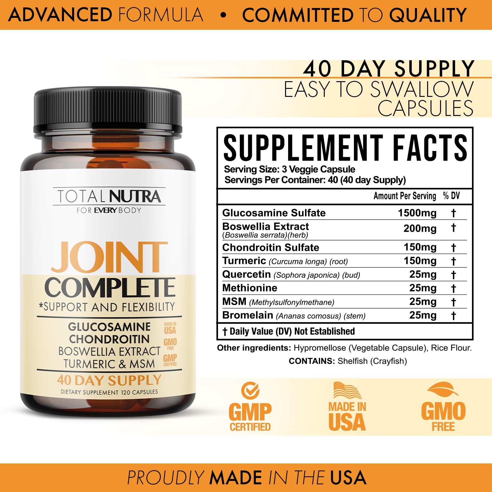 Glucosamine Chondroitin MSM Turmeric 2100mg - Joint Complete Capsules, Advanced Strength Joint Support Supplement for Adults Han