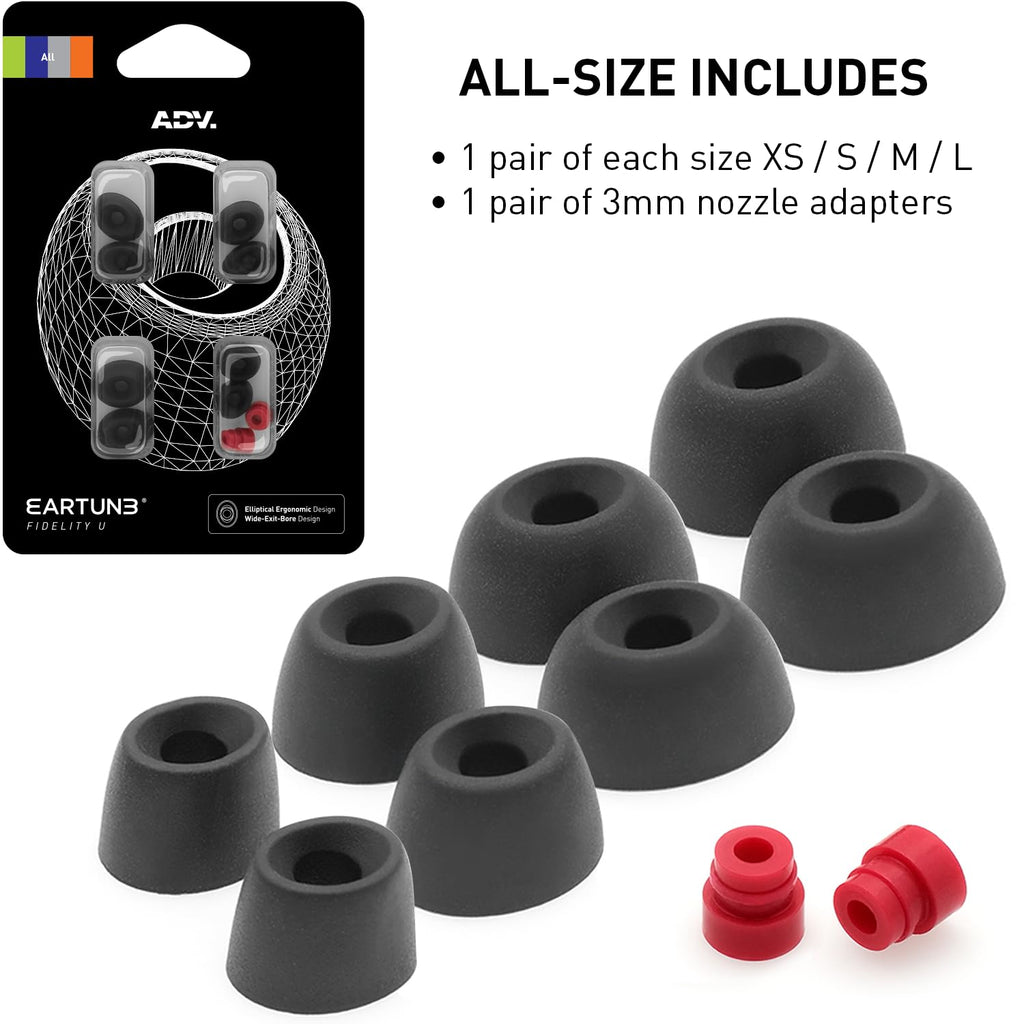 Eartune Fidelity U Ellipse-Shape Silicone Tips - Made to Shape of Natural Human Ear Canal for Comfort and Seal - HiFi IEM Access