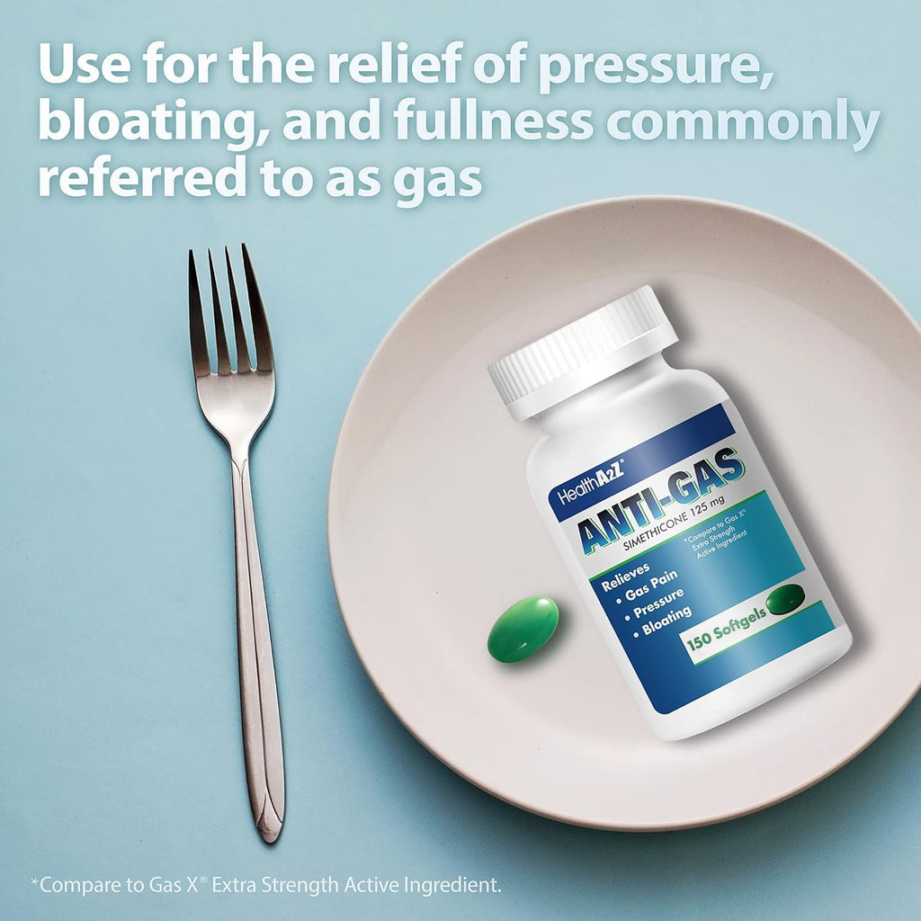 HealthA2Z Gas Relief Simethicone | 125mg | Relieves from Stomach Discomfort and Gas | Anti Flatulence | Relieves Gas Fast and Bl