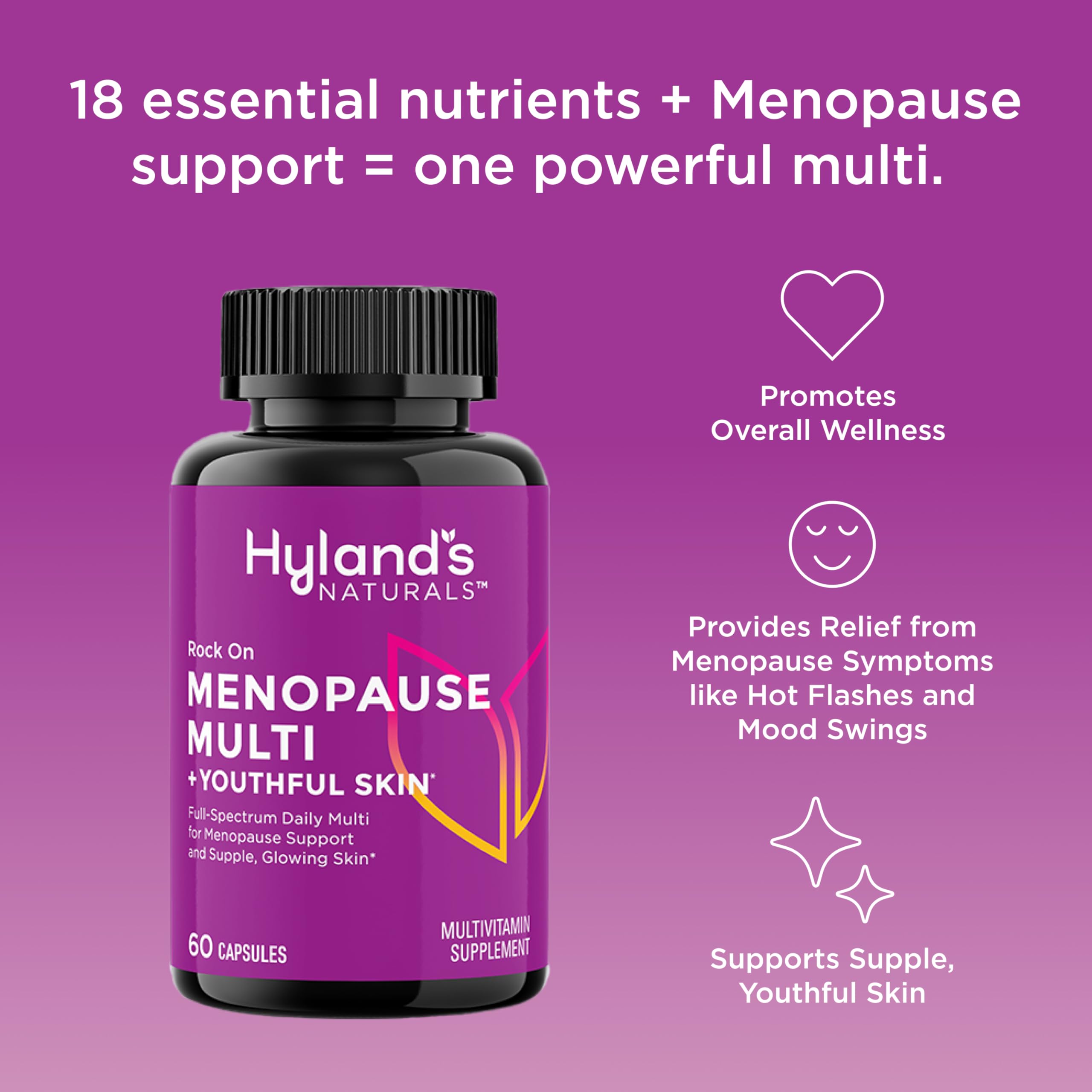 Hylands Rock On Menopause and Youthful Skin Multivitamin for Women with Immune Support, 60 Capsules, Menopause Relief for Women