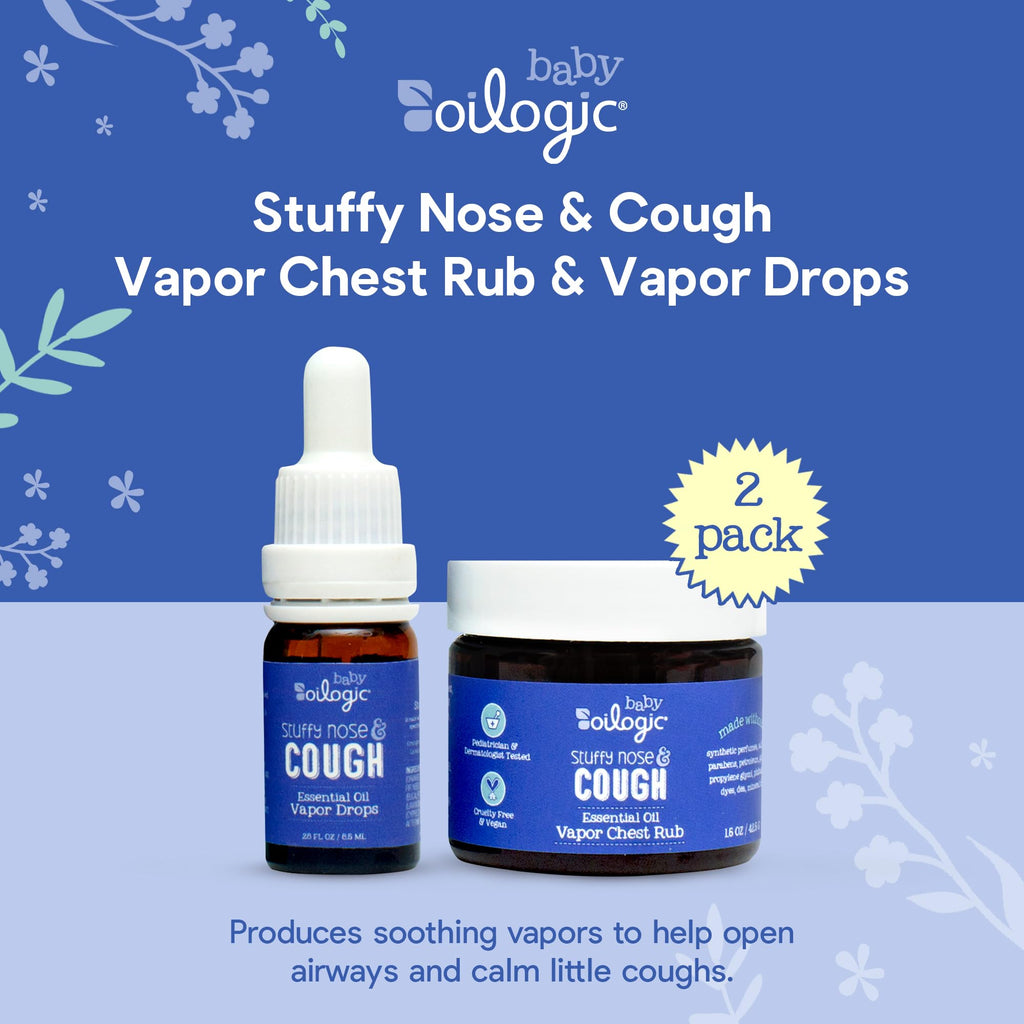 Oilogic Stuffy Nose & Cough Baby Essentials - Baby Humidifier Vapor Drops for Diffuser & Humidifier & Chest Vapor Rub - Gentle E