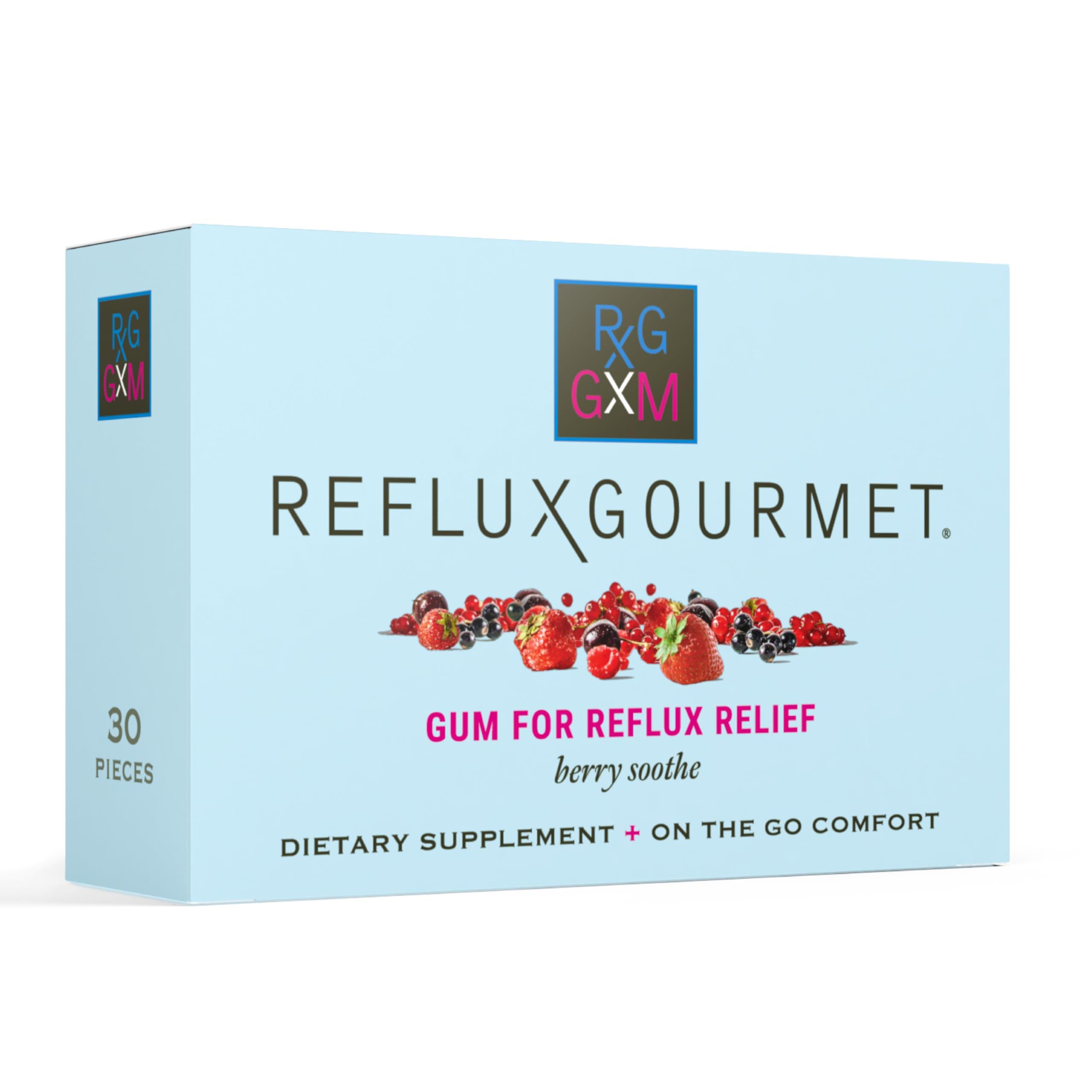 Reflux Gourmet Berry Soothe Gum Alginate Therapy Sodium Bicarbonate Gum for Acid Reflux, Oral, Cognitive, and Digestive Support,