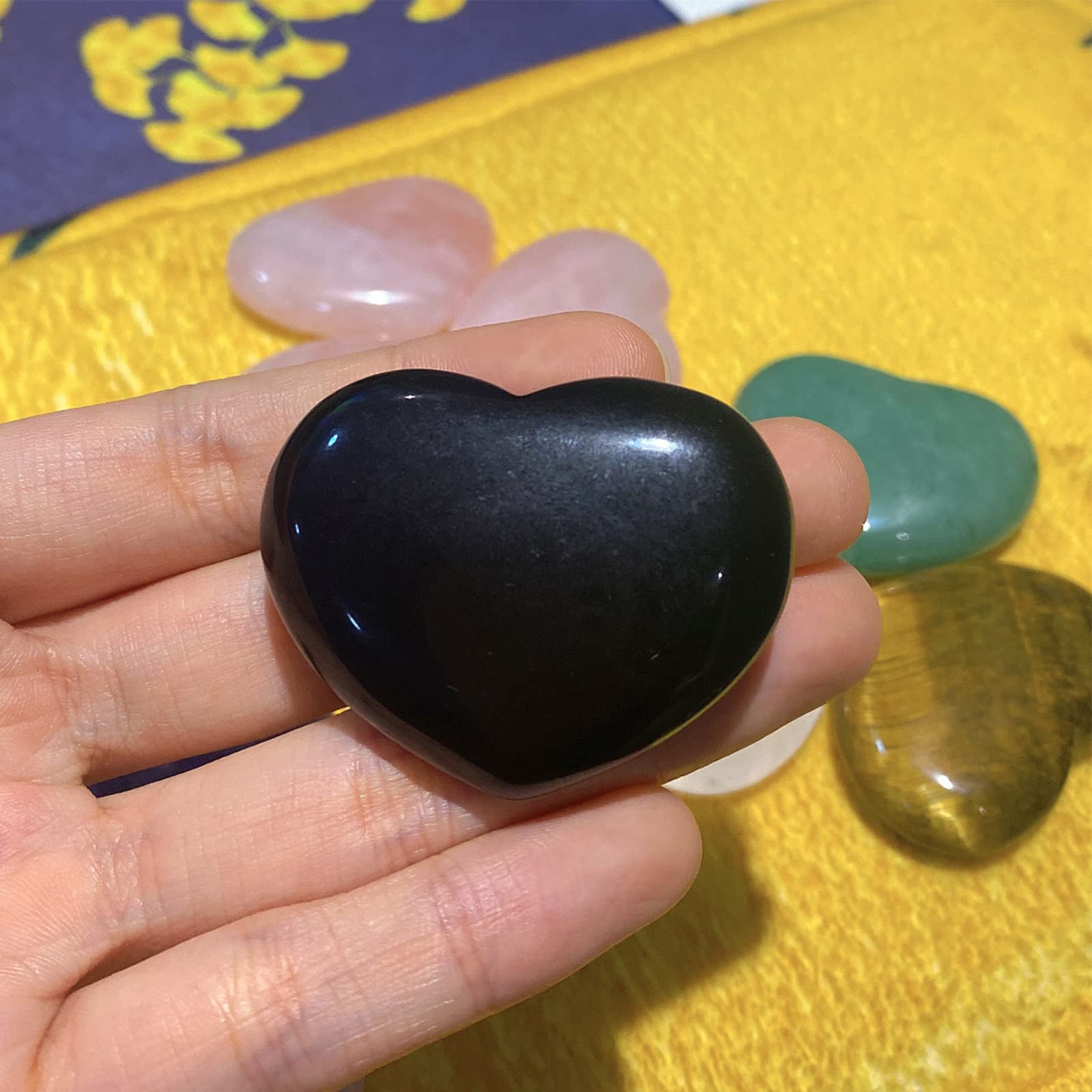 1.8'' Large Heart Crystal Stone Black Obsidian Healing Crystals Smooth Gua Sha Meditation Yoga Worry Stones Pockets Gemstone Rei