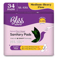 Blissnatural Sanitary Pads Xl & Xxl | Pack Of 34 (17 Xl & 17 Xxl) | Medium To Heavy Flow | Extremely Soft, RashFree, Leakproof 