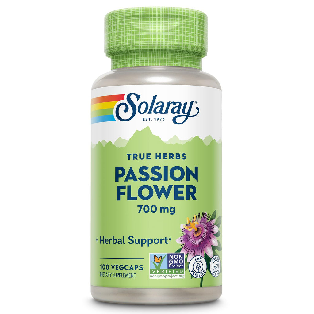 SOLARAY Passion Flower 700 mg Whole Aerial - Soothing Herbal Support - Passion Flower Capsules - Vegan, Non-GMO, 60-Day Guarante