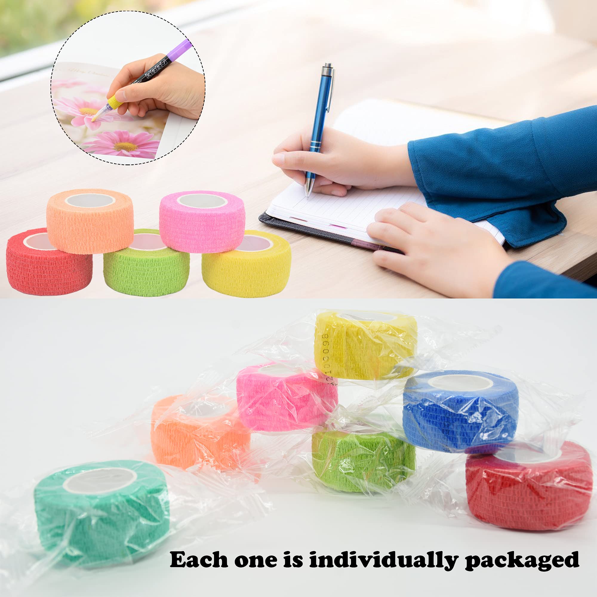 FEILIBAY 15 Pack Cohesive Wrap 1 Inch x 5 Yards Self Adherent Vet Tape for Pets, Elastic Self Adhesive Bandage Wrap for Sports,