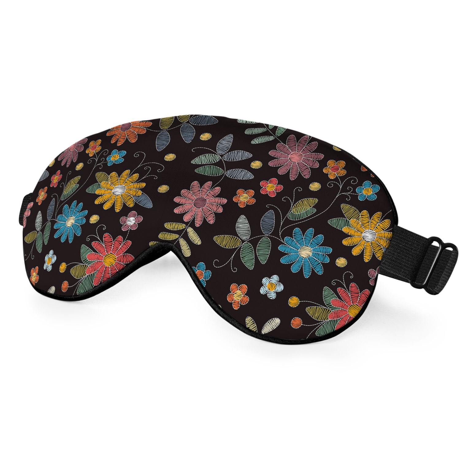 NOHSHE Embroidery Pattern Sleep Mask Eye Mask Beautiful Summer Flowers Leaves Black Sleep Mask Light Blocking Adjustable Smooth 