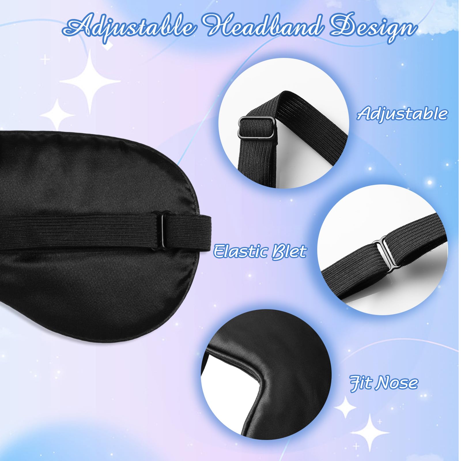 BBTO 8 Pcs Sleep Mask, Silk Eye Mask for Sleeping with Adjustable Strap, Blackout Sleeping Eye Blindfold Soft Silk Mask for Men