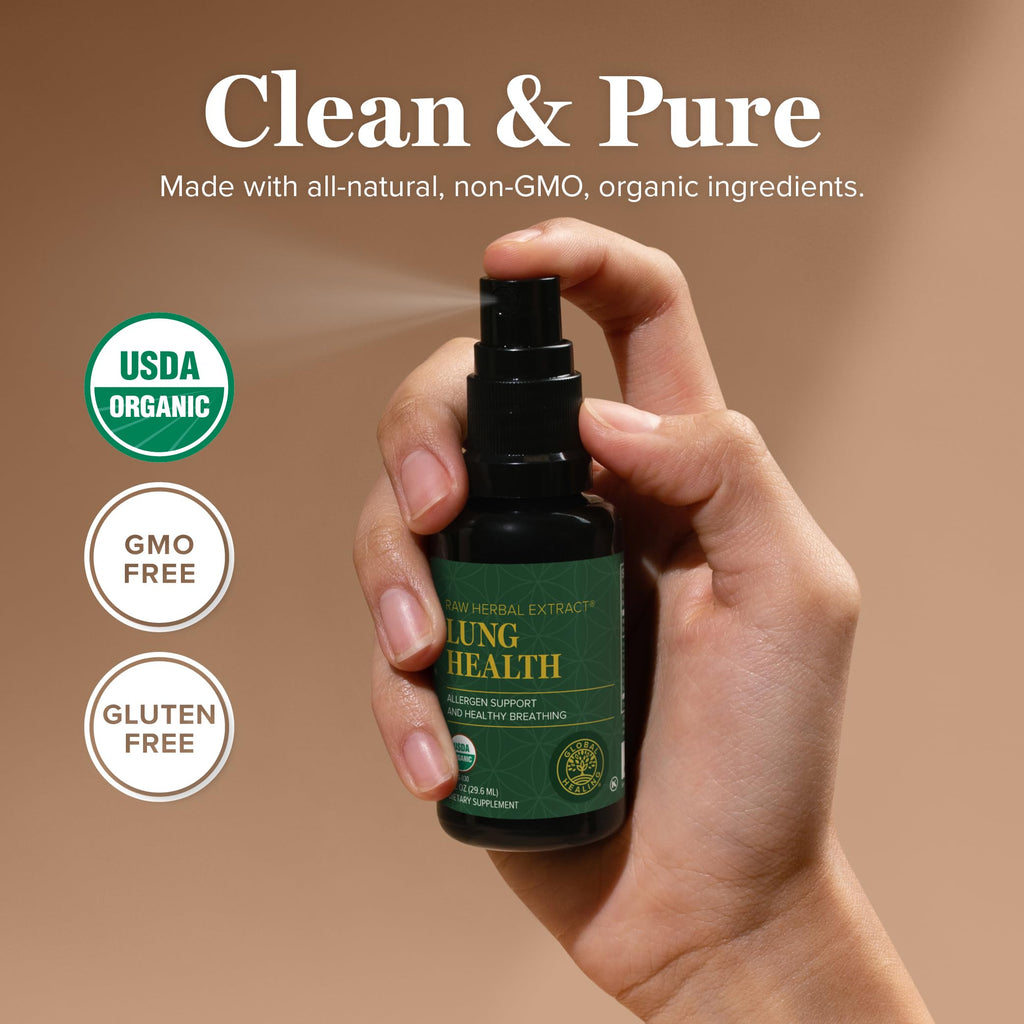 Global Healing Organic Lung Health Supplement - Herbal Nasal Decongestant Spray for Lung Cleanse, Respiratory Support and Mucus