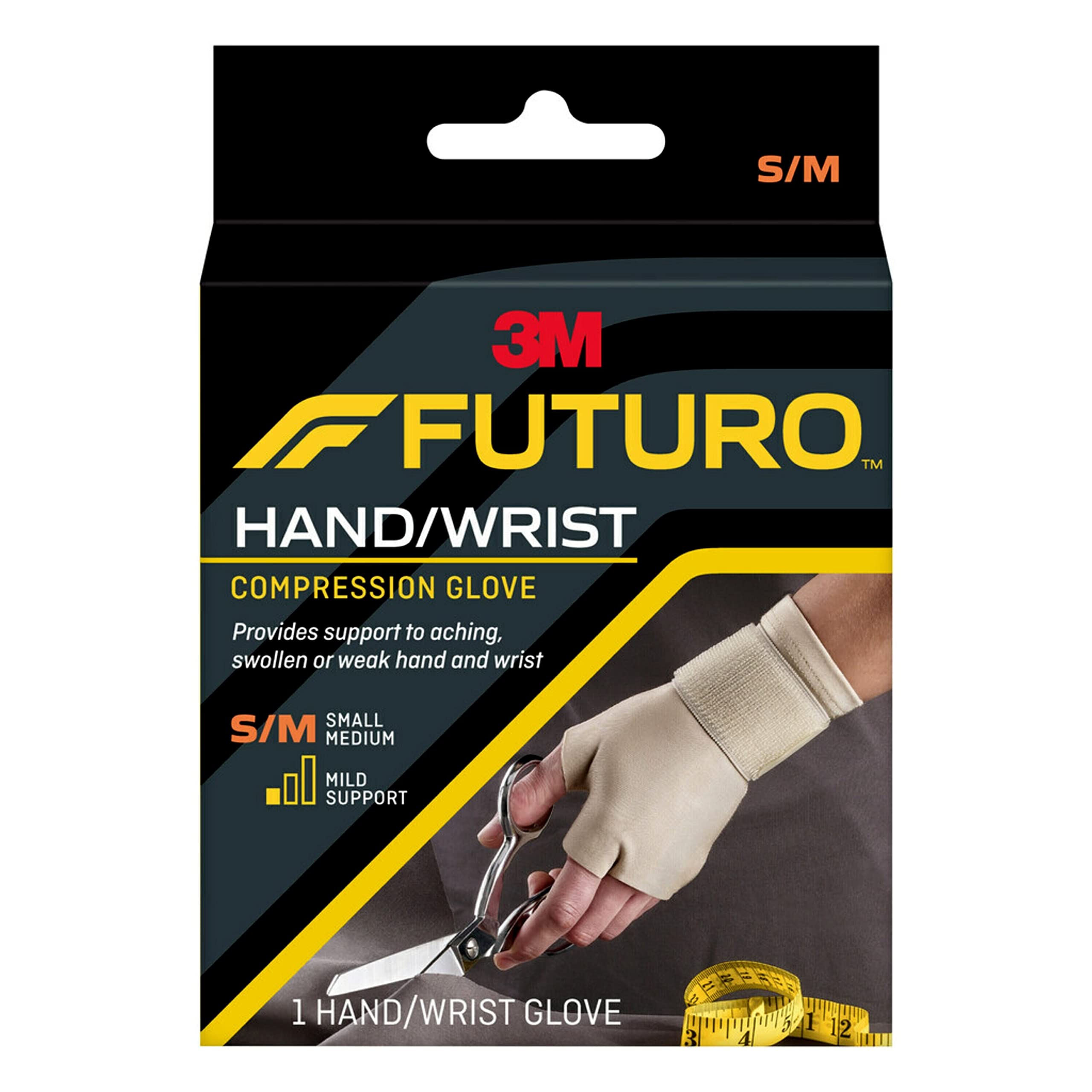 FUTURO Hand and Wrist Compression Glove, Provides Support and Compression to Arthritic and Painful Hand Joints, Small/Medium, Be