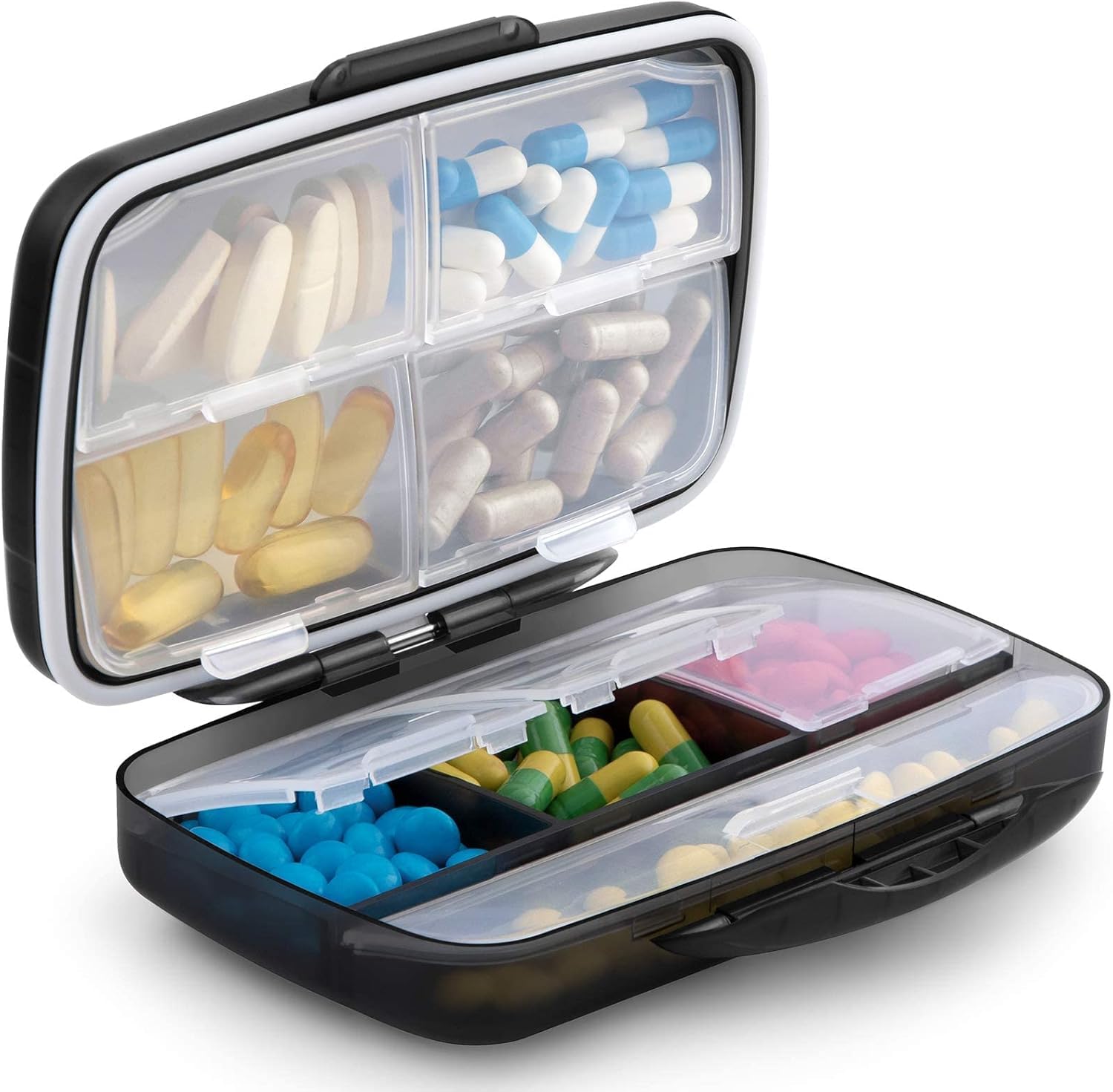 Travel Pill Organizer Large Portable Medication Fullicon Oversize 8 Compartment Pill Box, Vitamin Travel Case Pill Holder - Airt