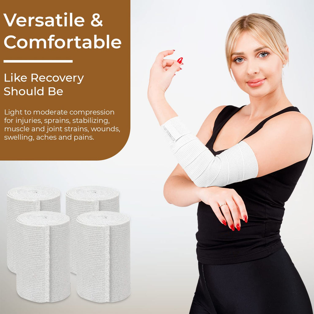 Nexskin 3 Letex Free Bandges - Comfort Elastic Bandage with Single Hook & Loop Closure - White, 4 Pack