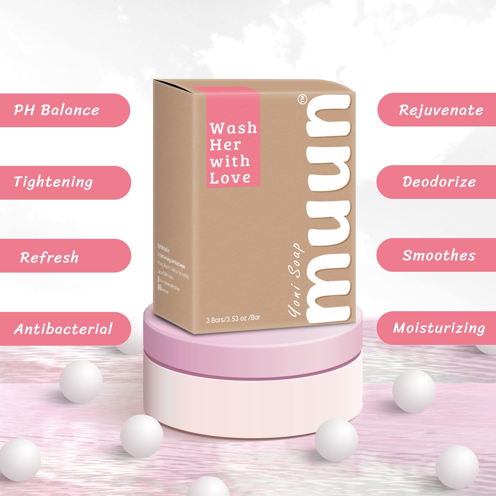 Muun Yoni Soap Bar - Pack 3 Ph Balance Probiotics & Natural Ingredients - Gentle Cleansing Formula Eliminates Odor Vaginal Healt