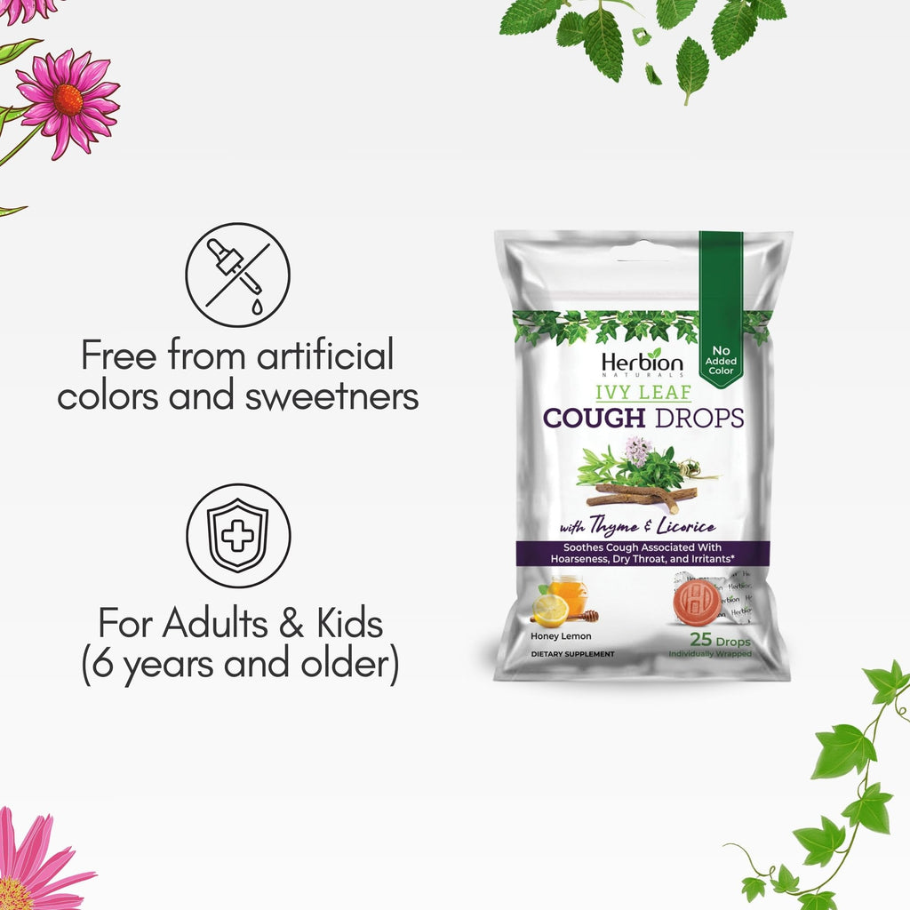 HERBION Naturals Ivy Leaf Cough Drops with Thyme & Licorice, Honey Lemon Flavor, Soothes Cough, for Adults & Children Over 6 Yea