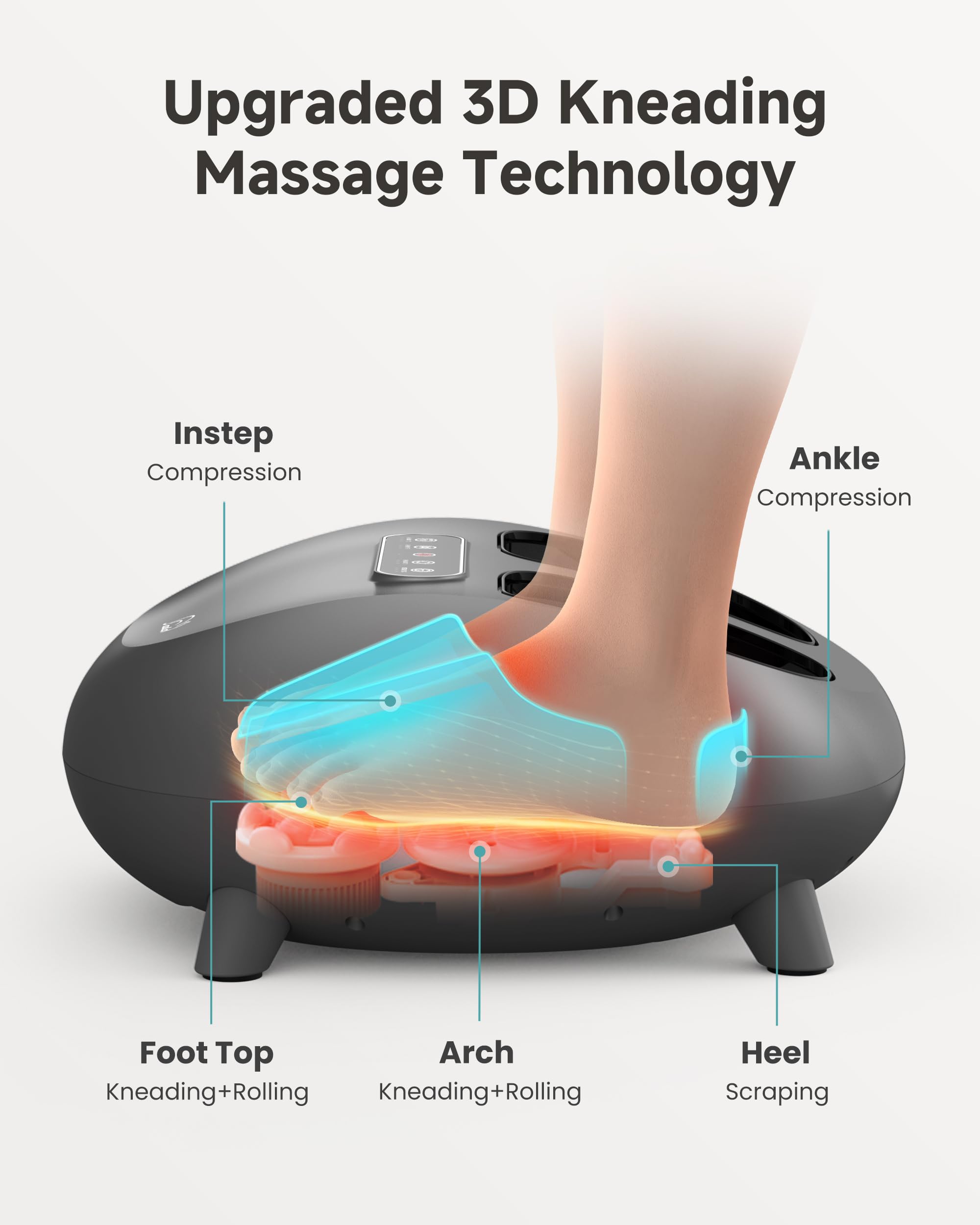 Foot Massager with Heat Compression Kneading Rolling Shiatsu Feet Massager for Plantar Fasciitis Neuropathy, Large Size 14 Remot
