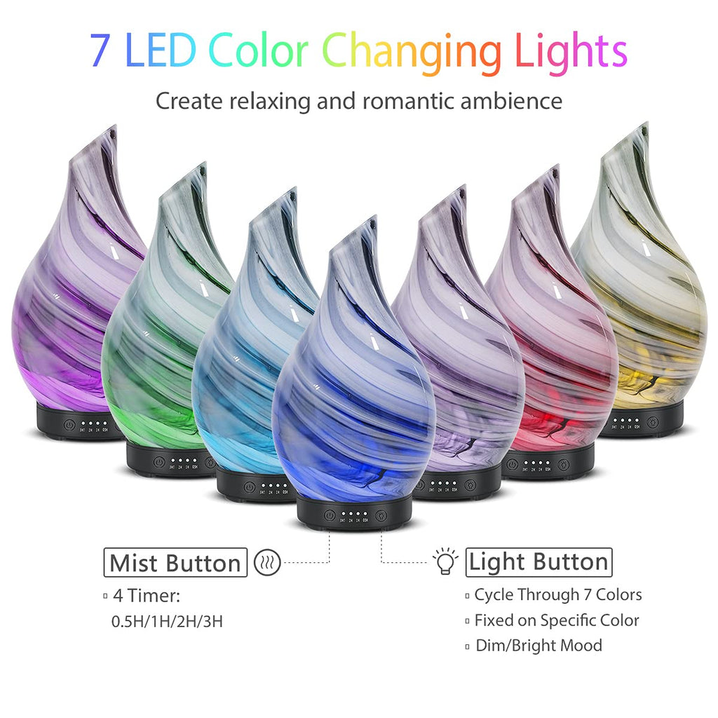Essential Oil Diffuser 120ml Ultrasonic Aromatherapy Diffuser with Handmade Glass BPA Free Waterless Auto-Off, 4 Timer Setting 7