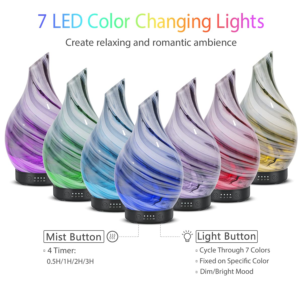 Essential Oil Diffuser 120ml Ultrasonic Aromatherapy Diffuser with Handmade Glass BPA Free Waterless Auto-Off, 4 Timer Setting 7