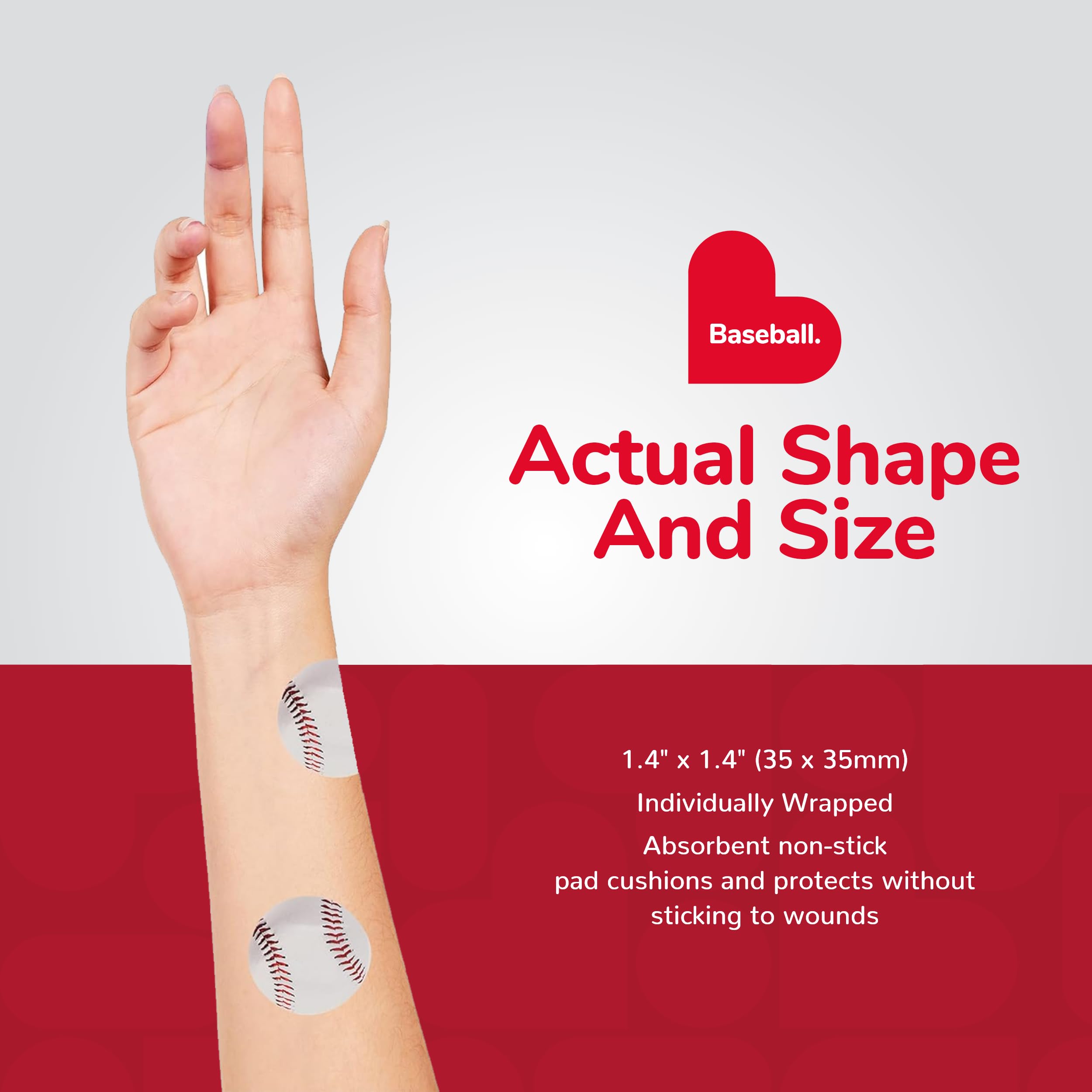 BioSwiss Bandages, Baseballs Shaped Self Adhesive Bandage, Latex Free Sterile Wound Care, Fun First Aid Kit Supplies for Kids, 5