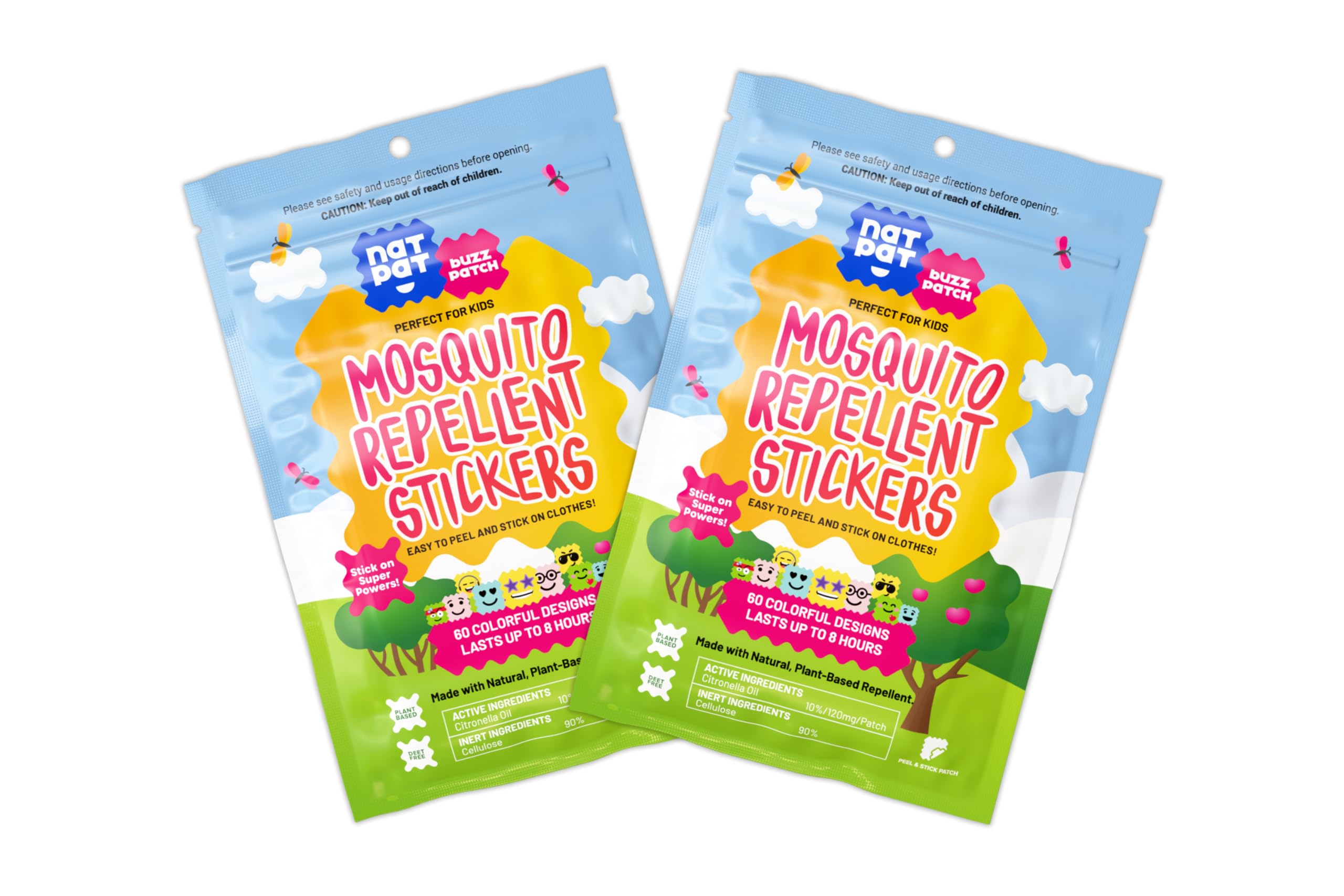 NATPAT Buzz Patch Mosquito Patch Stickers for Kids (60 Pack) - The Original All Natural Citronella Essential Oil Insect Patch, P