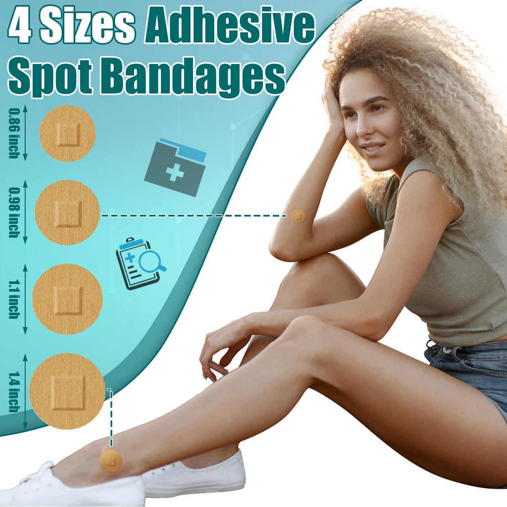 Funtery Adhesive Spot Bandage 4 Sizes Round Flexible Fabric Adhesive Round Tan Non Latex Bandage for Wound Care and Hides Skin S