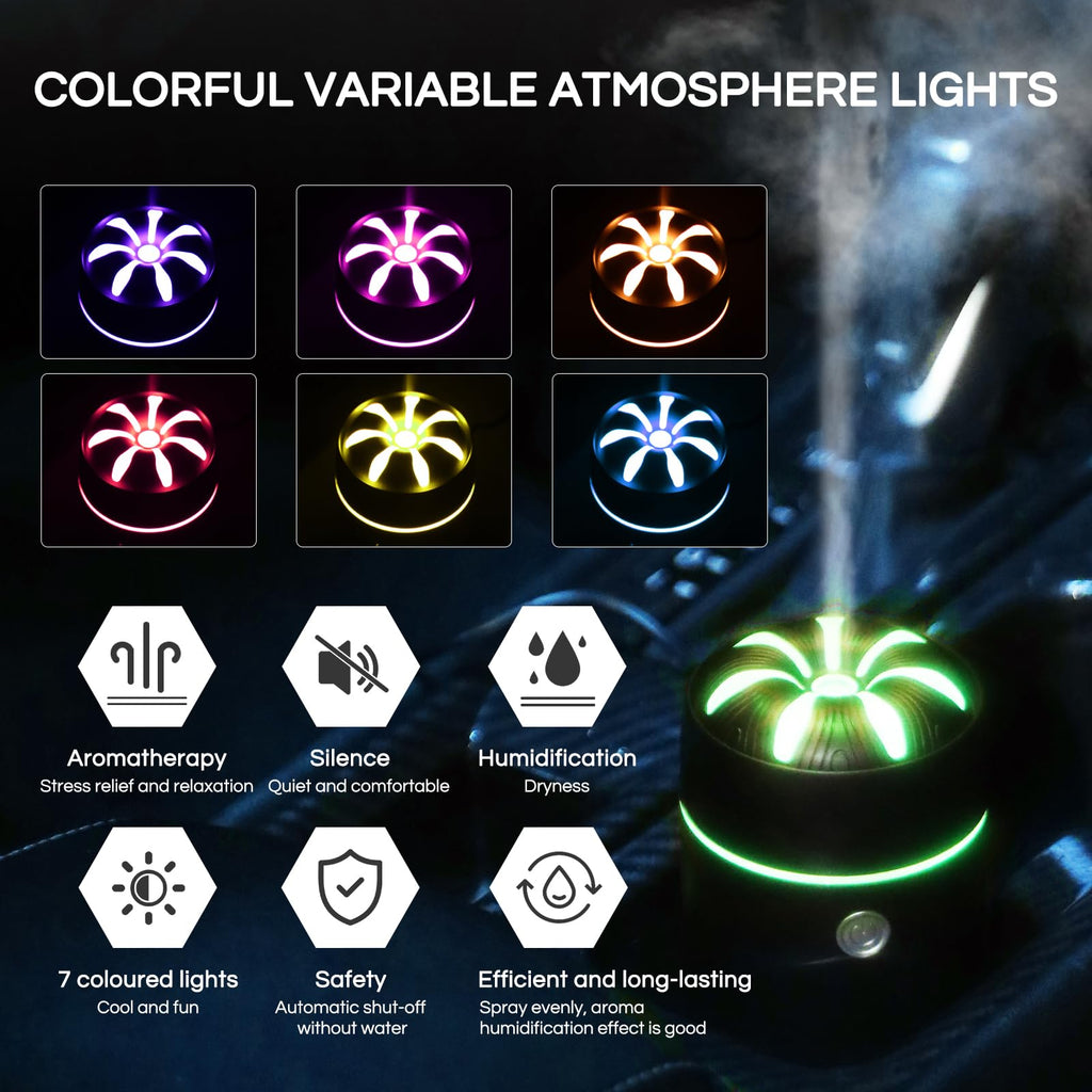 Gonlink Car Humidifier Diffuser - Smart Cool Mist Air Freshener for Essential Oils - USB for Car, Home, Office, Bedroom (Black)