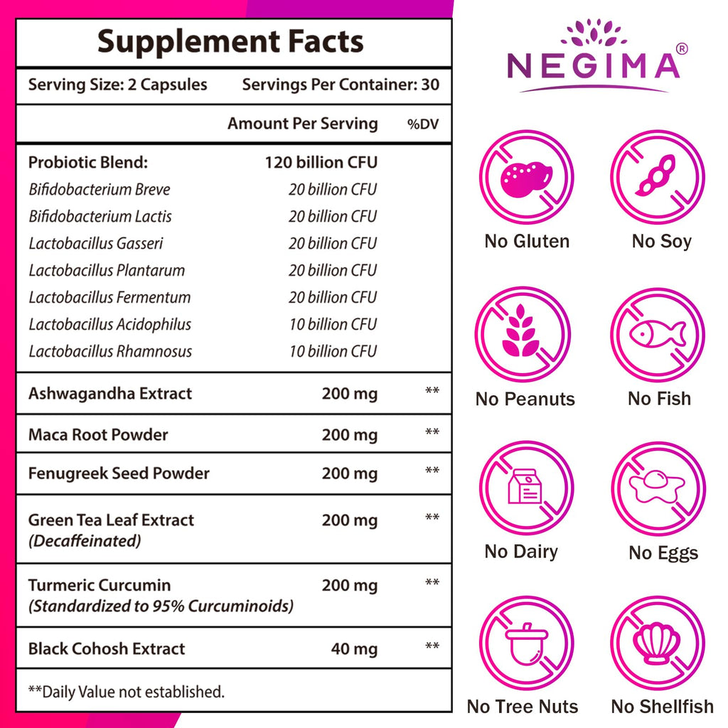 Menopause Supplements for Women, 120 Billion CFUs Probiotics for Women, 13-in-1 Herbs & Botanicals Complex, for Hormone Menopaus