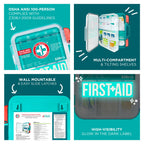 Be Smart Get Prepared First Aid Kit, Teal, 326 Piece, Exceeds OSHA and ANSI Guidelines 100 People - Office, Home, Car, School, E