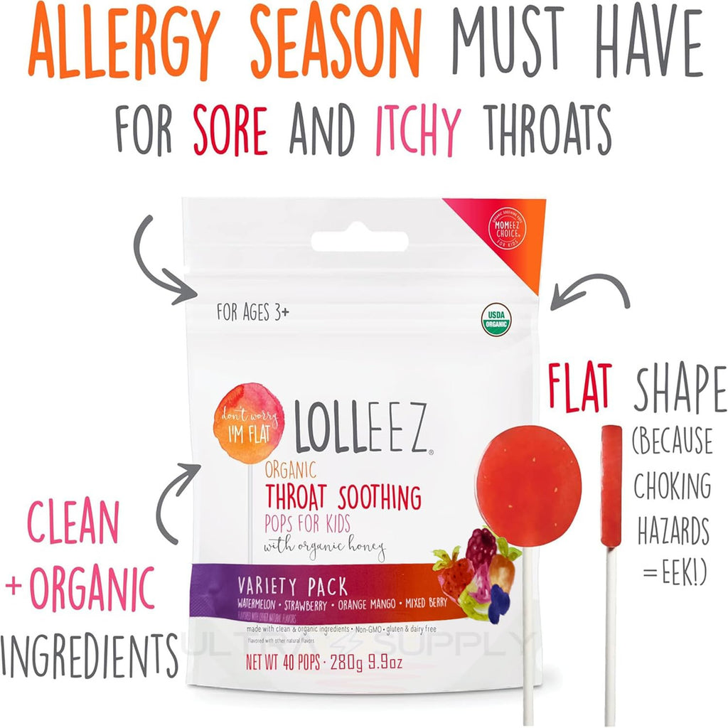 Organic Lollipops Throat Soothing Pops with Organic Honey, 40 Count, Variety Pack (Watermelon, Strawberry, Orange Mango, Mixed B