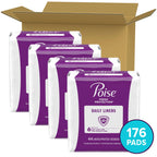 Poise Daily Liners, Incontinence Panty Liners, 2 Drop Very Light Absorbency, Long Length, 176 Count of Pantiliners (4 Packs of 4