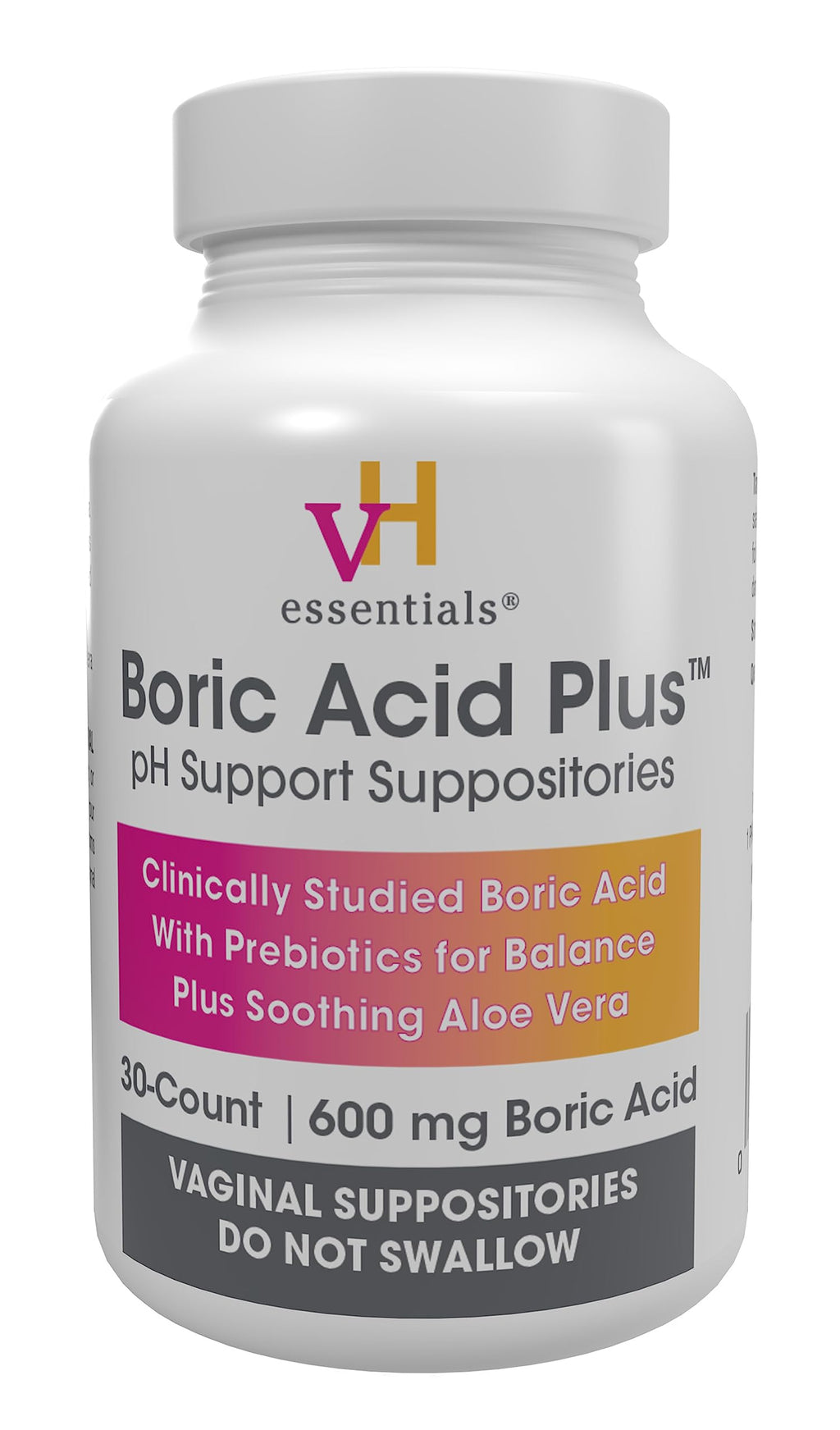 vH essentials Boric Acid Plus Vaginal Suppositories, Prebiotic Infused with Soothing Aloe Vera, pH Support Formula Fights Odor a