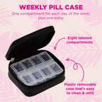 Miamica Zippered Daily Dose    Pill Case with 8-Day Removable Plastic Medicine Organizer, Black, 3.5    L x 2.75    W x 1.25