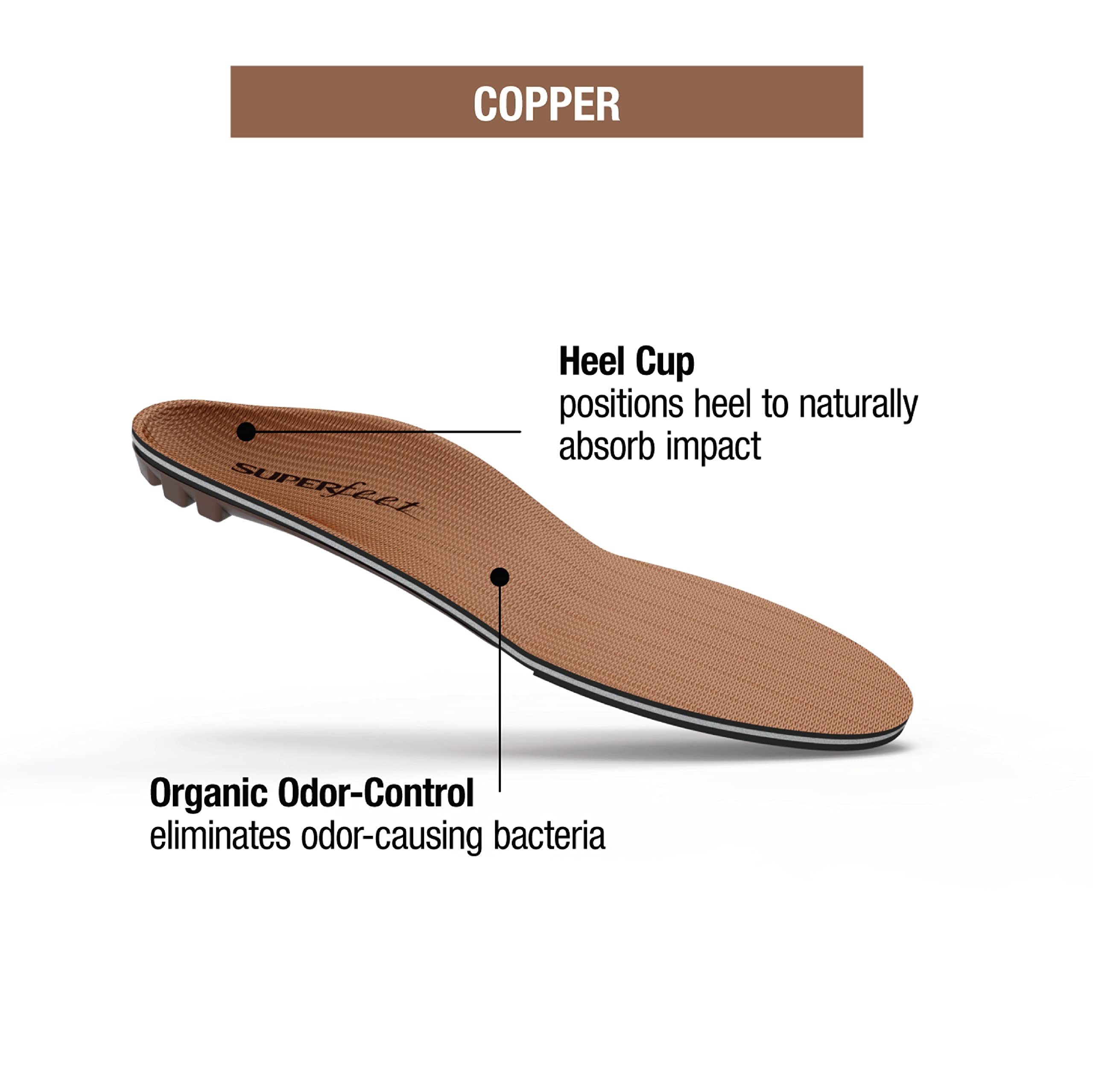 Superfeet Copper - Cushioning Memory Foam Arch Support Insole - 7.5-9 Men / 8.5-10 Women