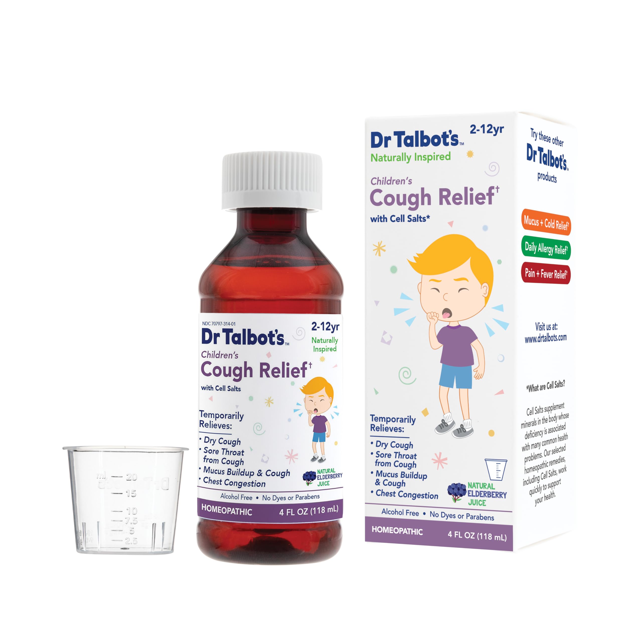 Dr. Talbots Cough Relief Liquid Medicine with Naturally Inspired Ingredients for Children Includes Dosage Cup, Natural Elderber