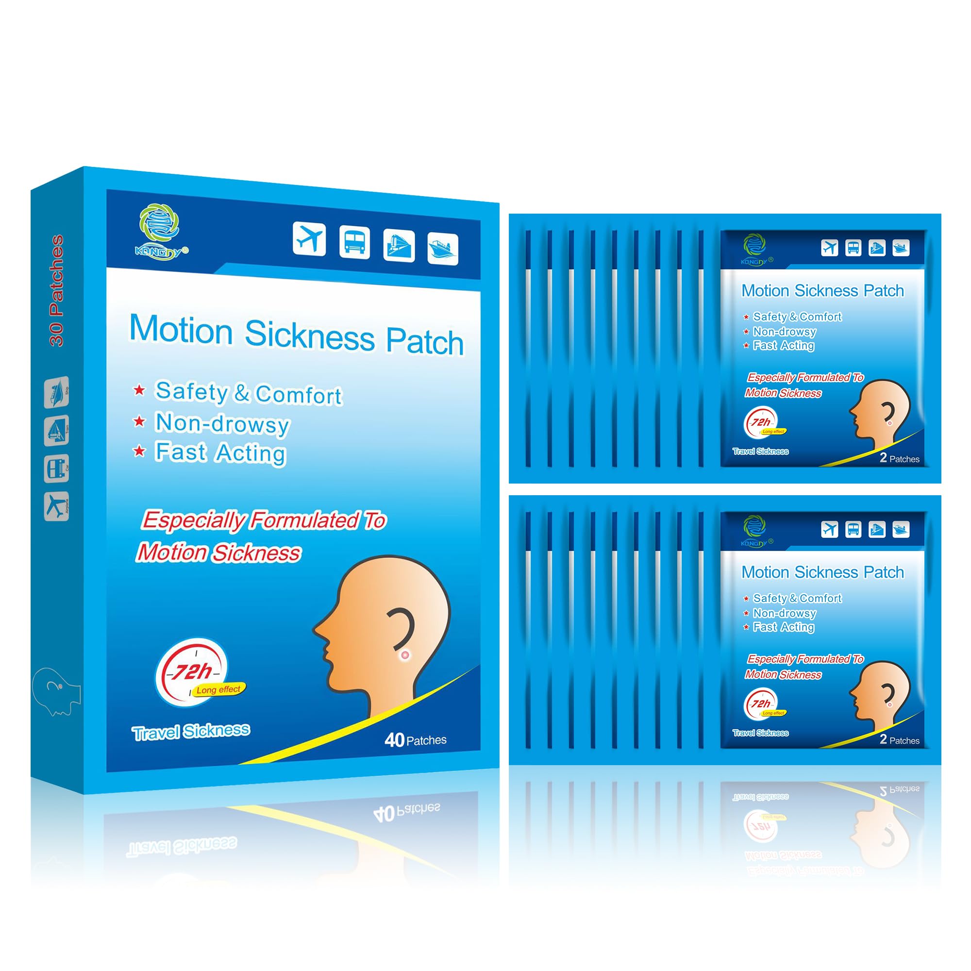 KONGDY 40 Counts Motion Sickness Patches, Sea Sickness for Cruise, Dizziness, Car Trips, Non Drowsy