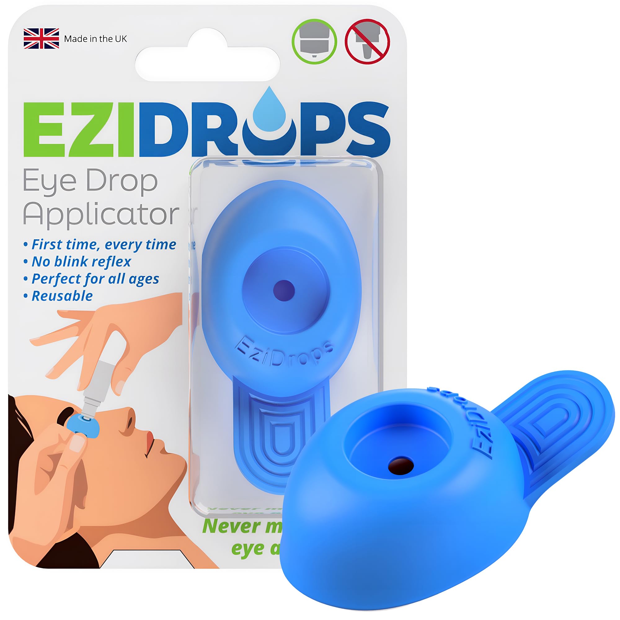 EziDrops Eye Drop Dispenser for Elderly - Suitable for All Ages - Easy-to-Use Eye Dropper Dispenser for Wide/Flat Head Bottles -