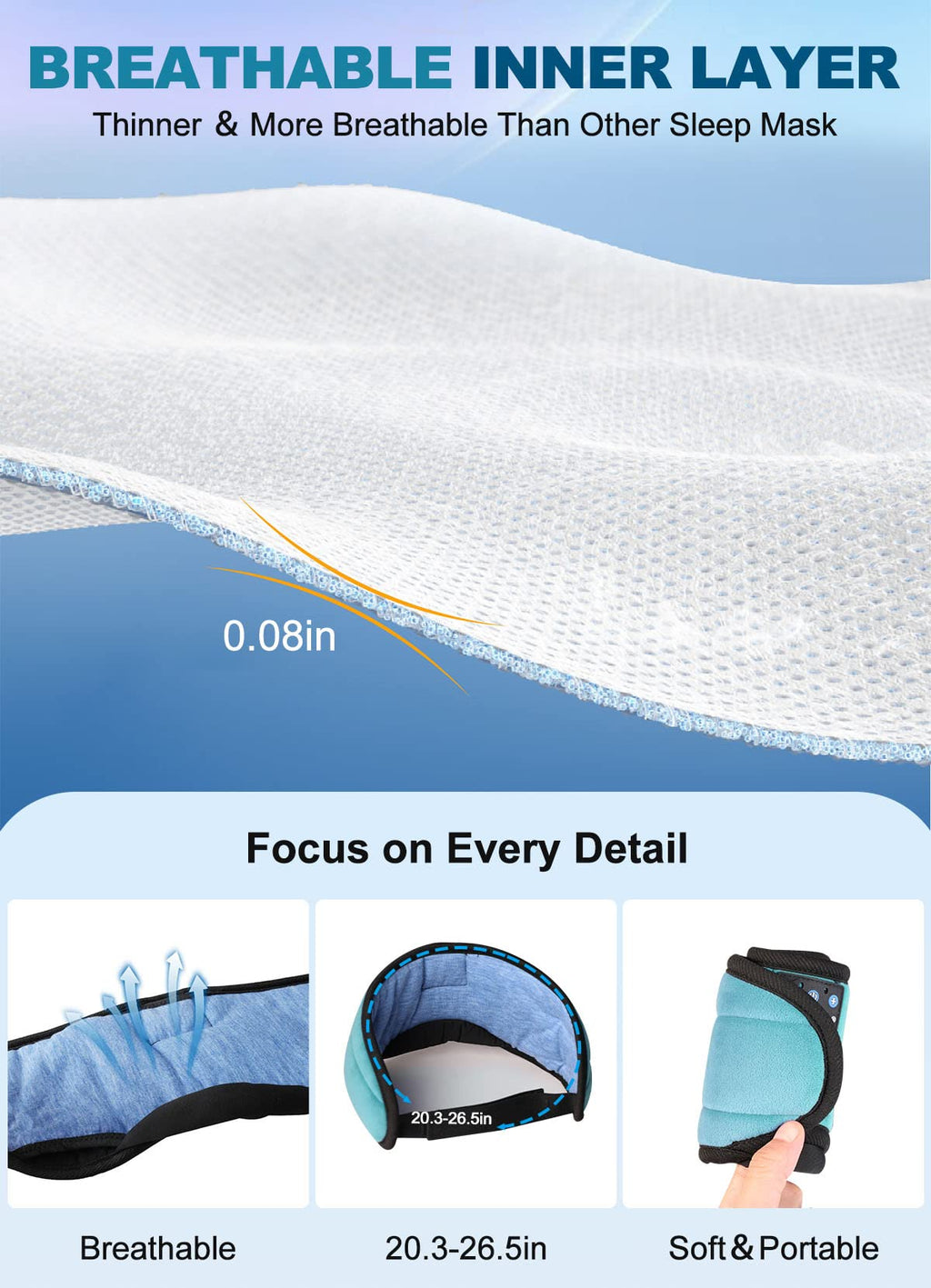 TOPOINT Sleep Mask with Headphones Bluetooth 5.4 Wireless, Sleep Headphone with Microphone Built-in HD Speakers Music, Eye Mask