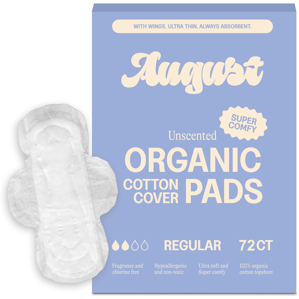 August Regular Cotton Menstrual Pads, 72-Pack Ultra Thin Pads with Wings, Hypoallergenic Sanitary Napkins with Organic Cotton To