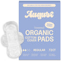 August Regular Cotton Menstrual Pads, 72-Pack Ultra Thin Pads with Wings, Hypoallergenic Sanitary Napkins with Organic Cotton To