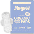 August Regular Cotton Menstrual Pads, 72-Pack Ultra Thin Pads with Wings, Hypoallergenic Sanitary Napkins with Organic Cotton To