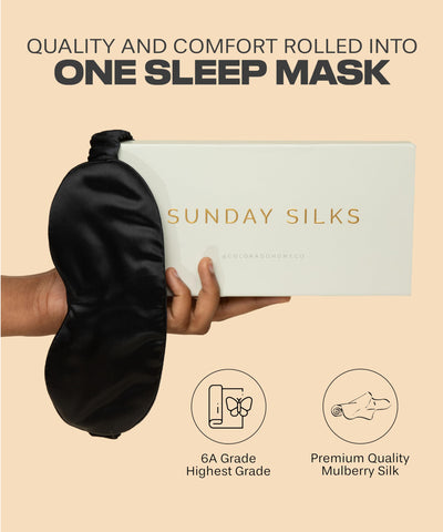 SUNDAYSILKS Premium Mulberry Silk Sleep Masks | Soft Eye Covers, Silk Sleep Mask Blackout [Midnight Black] Silk Eye Masks for Sl