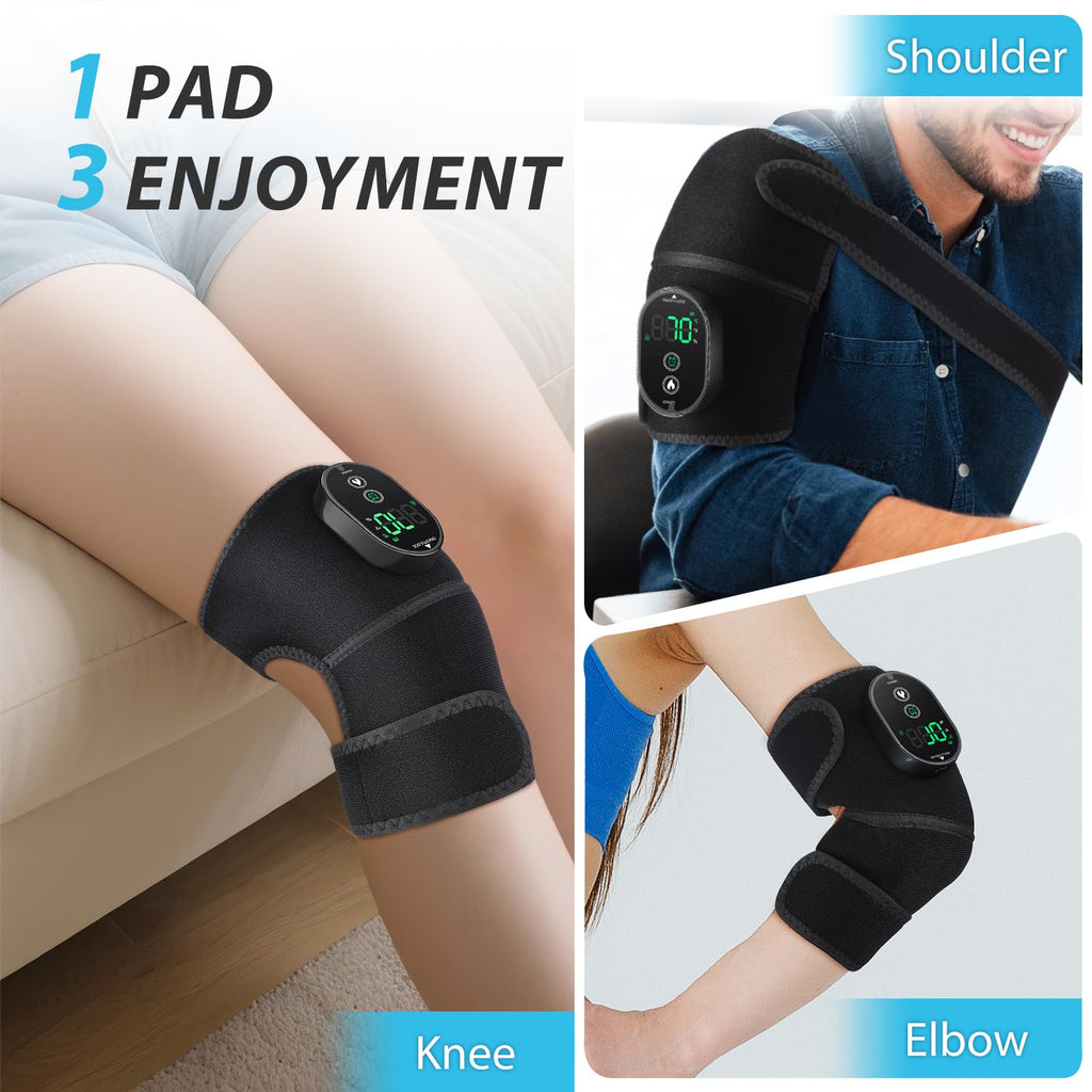 ROMYSE Heated Knee Brace, Cordless Heated Knee Wrap, Knee Heating Pad for Shoulder Elbow 3 in 1, Heating Pad for Knee with 6 Hea