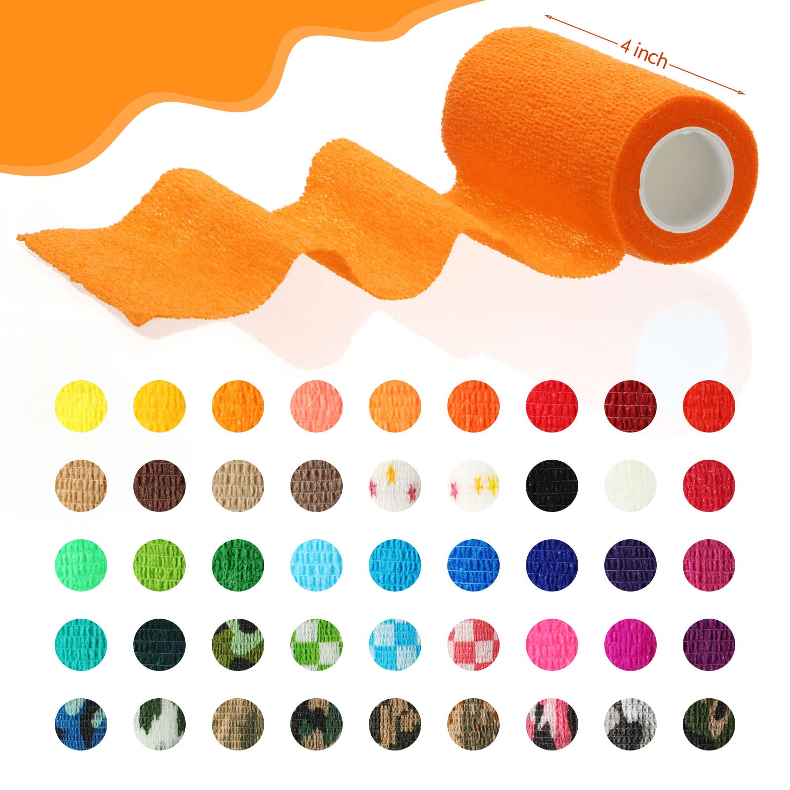 Newwiee 45 Rolls 4 Inch x 5 Yards Cohesive Bandage Tape Self Adhesive Bandage Elastic Stretch Athletic Tape Bulk Vet Wrap Non Wo