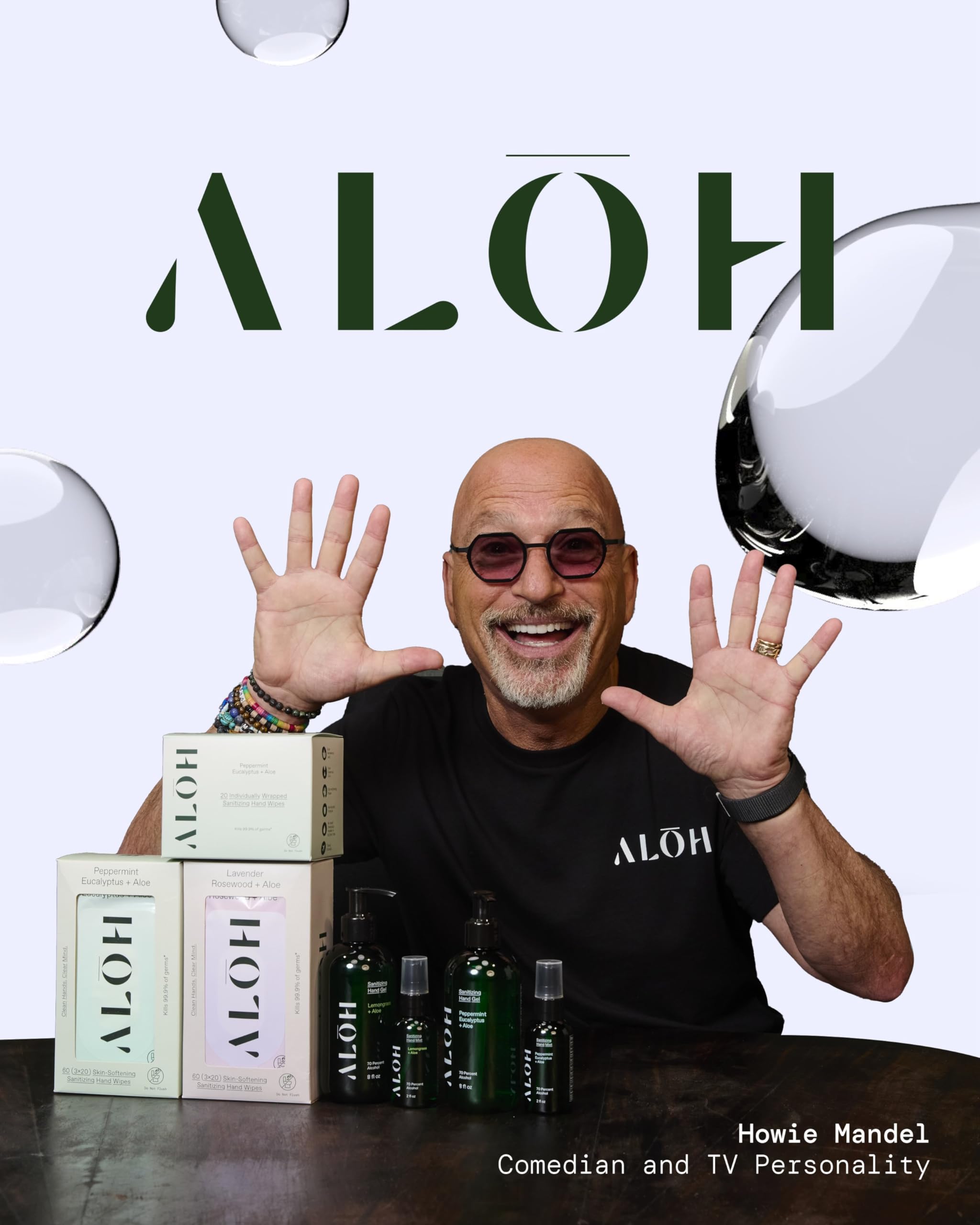 ALOH Skin - Softening Sanitizing Hand Wipes - Peppermint Eucalyptus + Aloe (1 Box of 20 Individual Wrapped Wipes)