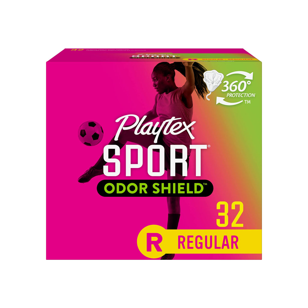 Playtex Sport Odor Shield Tampons Regular Absorbency, Unscented - 32ct | Regular Tampons for Women, Feminine Care, Playtex Tampo