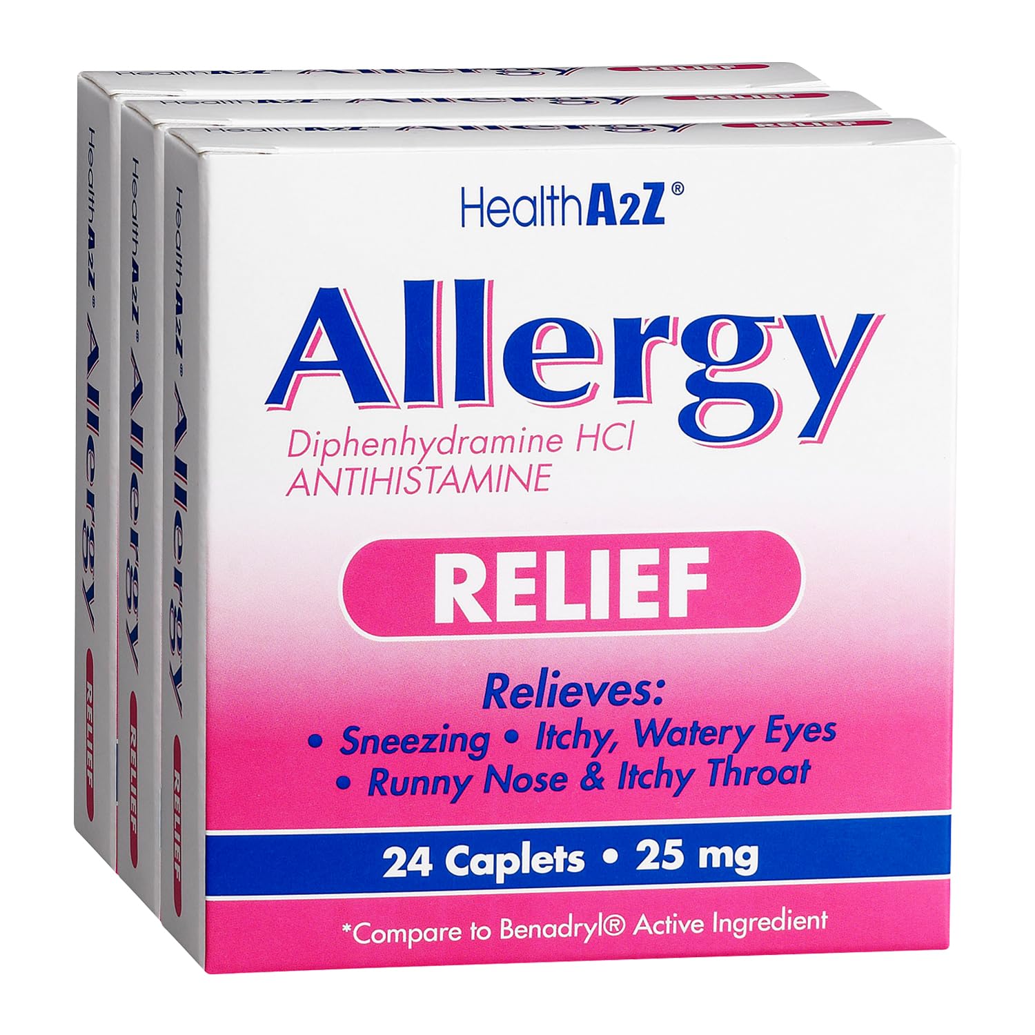 HealthA2Z Allergy Relief | Diphenhydramine HCL 25mg | Antihistamine | Relief from Itchy Throat, Sneezing, Runny Noses | Indoor &