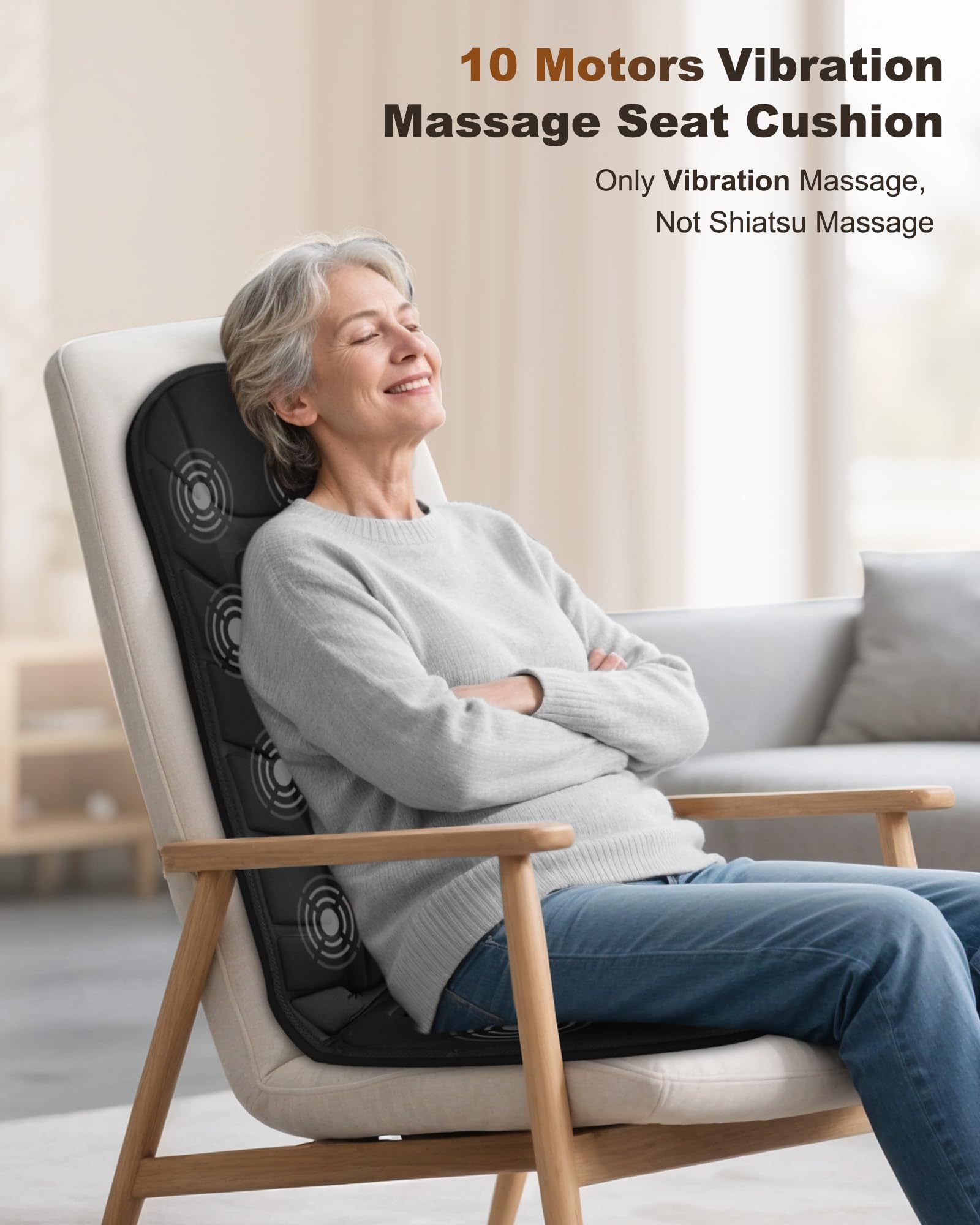 Snailax Massage Seat Cushion with 10 Vibration Motors, Back Massager with Heat, Massage Chair Pad with 5 Vibration Modes, 2 Heat
