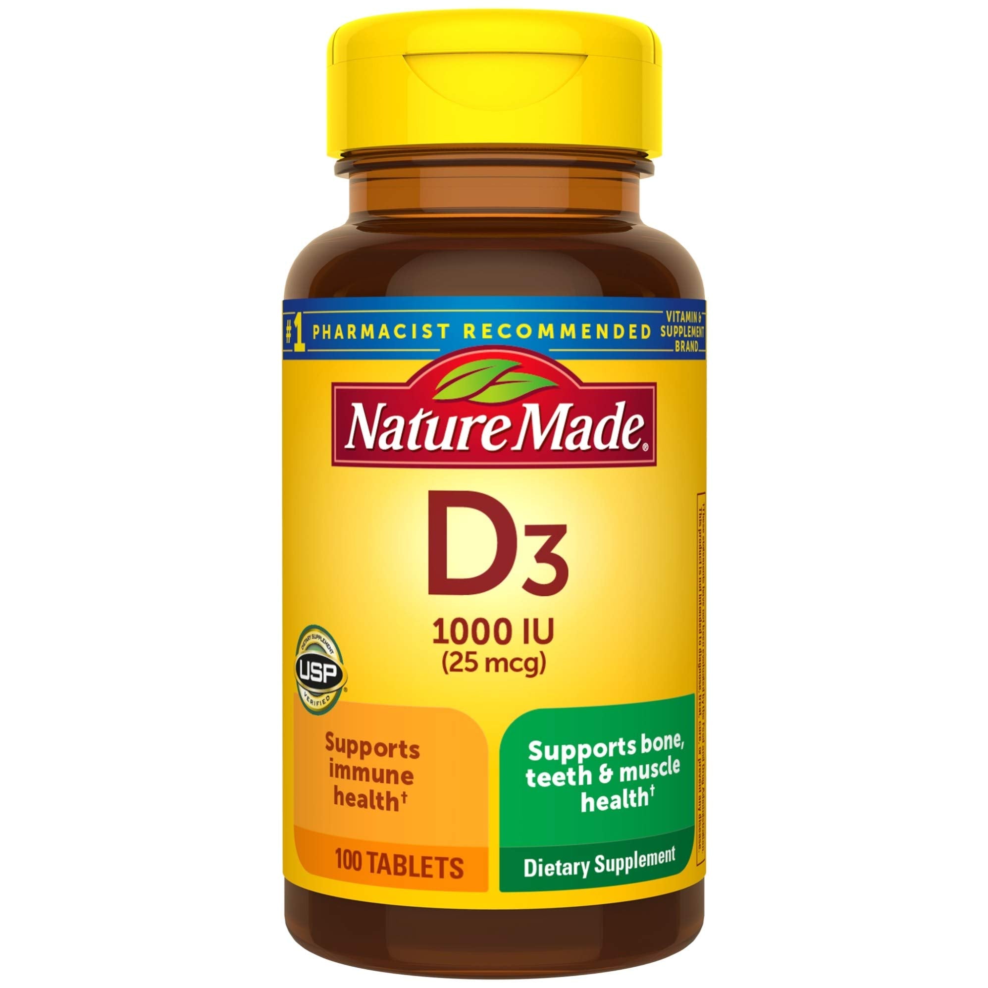 Vitamin D3, 100 Tablets, Vitamin D 1000 Iu (25 Mcg) Helps Support Immune Health, Strong Bones And Teeth, & Muscle Function, 125%