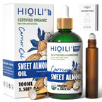 HIQILI Sweet Almond Oil, Skin, Hair Care, 100% Pure Organic Carrier Oil, Hexane Free, Unscented - 3.38 Fl Oz