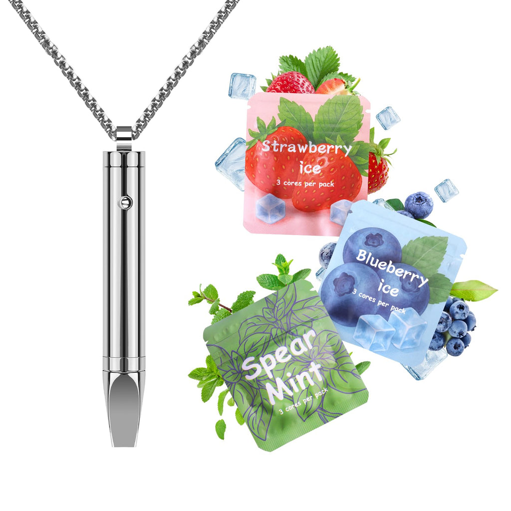 Breathing Necklace to Quit Smoking:with Adjustable Hole Relieving Anxiety Inhaler,Vaping with Refillable Multiple Flavors Stop S